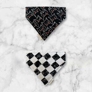 DOG Bandana - Black Cats & Checkered (Reversible) - Halloween - Size L Large